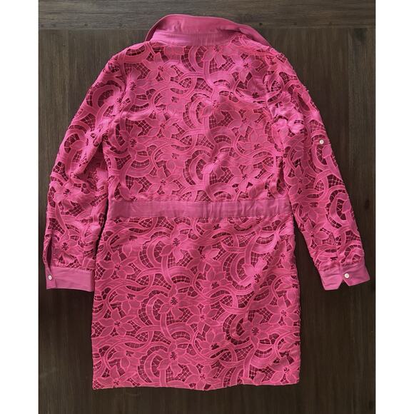Badgley Mischka Guipur Lace Dress Pink Roll Tab Sleeve Business Casual 12 - Picture 3 of 10